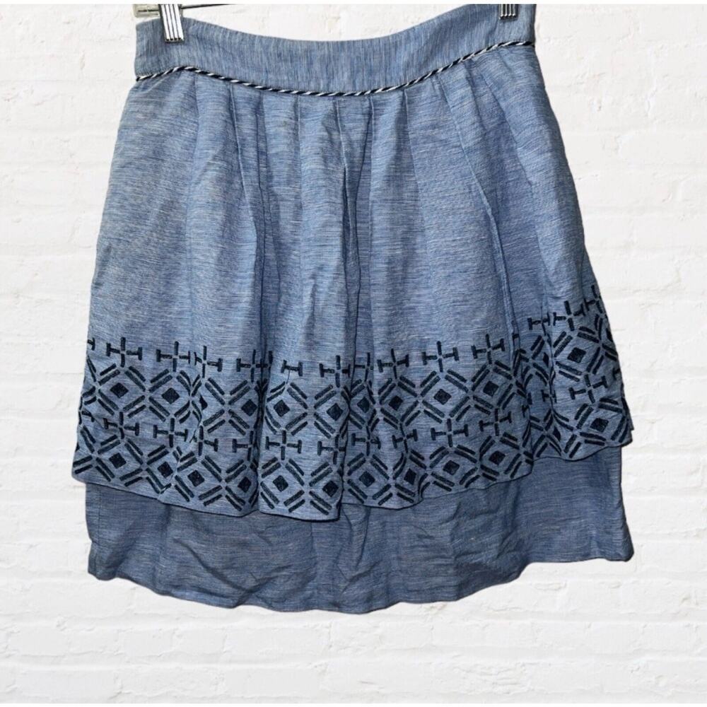 Anthropologie Odille Blue Chambray Tiered Skirt Size 4
